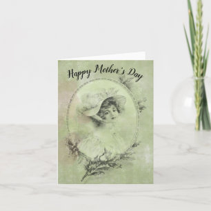 Cartão De Festividades Victorian Lady in Hat Verdigris Green Mother's Day