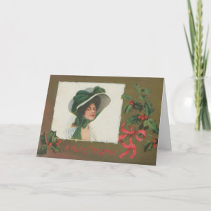 Cartão De Festividades Victorian Lady in White Christmas Card