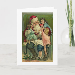 Cartão De Festividades Victorian Santa and Children Christmas Card