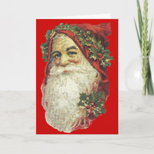Cartão De Festividades Victorian Santa Christmas Card - Red