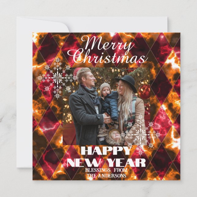 Cartão De Festividades Vidro Manchado Nebuloso  Foto Dourado Vermelho (Frente)