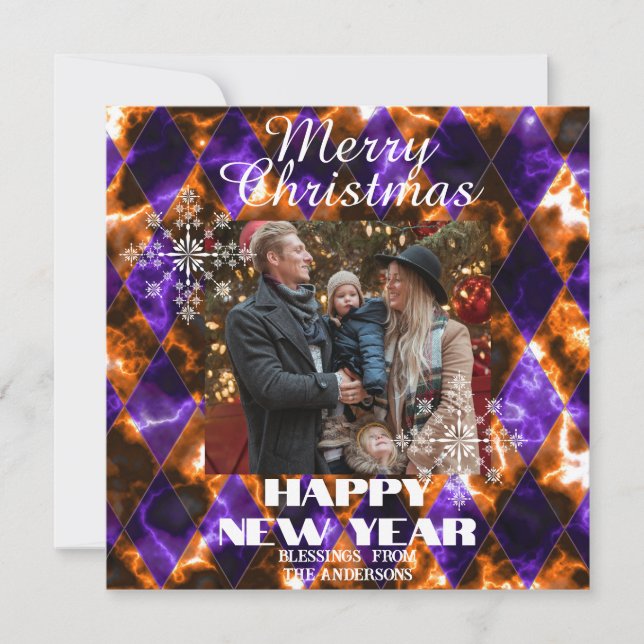 Cartão De Festividades Vidro Manchado Nebuloso  Foto Roxo Dourado (Frente)