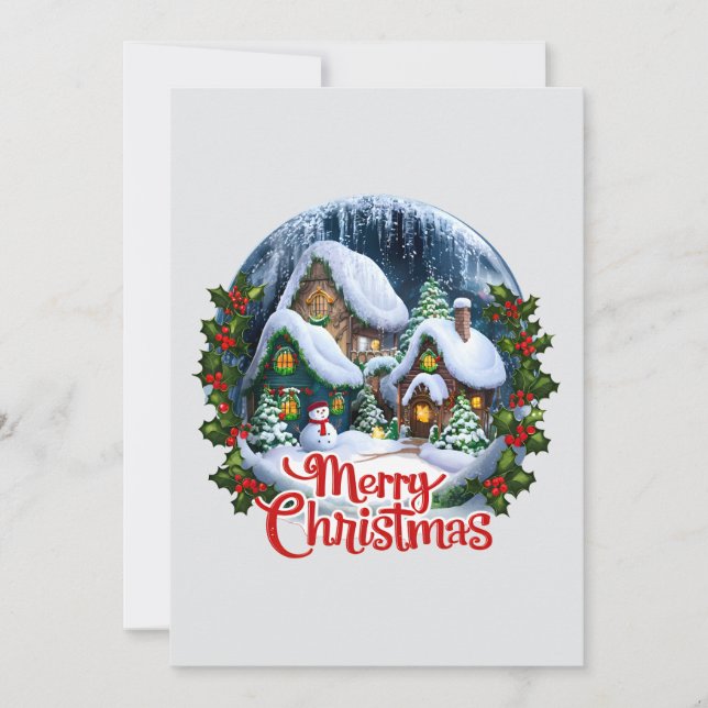 Cartão De Festividades Vila de Inverno Caprichosa Globo de Neve (Frente)
