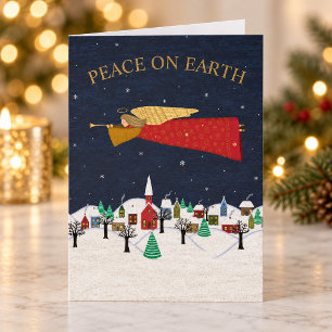 Cartão De Festividades Vila de Natal Anjo Arte Popular Paz na Terra