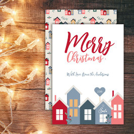 Cartão De Festividades Vila de Natal Caprichosa Vermelho Azul Natal