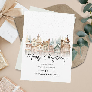 Cartão De Festividades Vila de Natal Moderno Minimalista aquarela