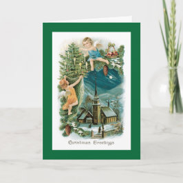Cartão De Festividades Vila do Natal com anjos Cherubic