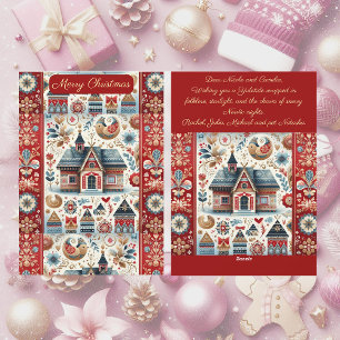Cartão De Festividades Vila Escandinava Casa de Natal Arte Nórdica