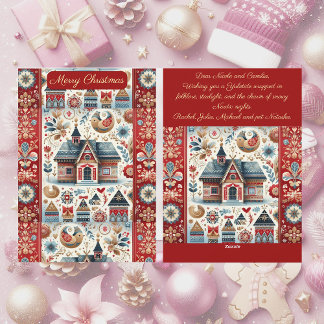 Cartão De Festividades Vila Escandinava Casa de Natal Arte Nórdica