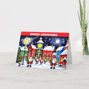 Cartão De Festividades Vila Feliz de Natal com Papai Noel