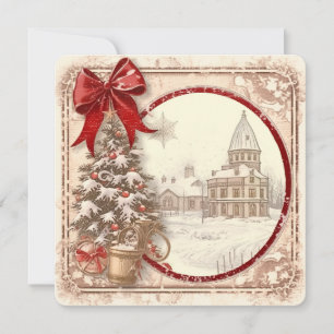 Cartão De Festividades Vila Nevada & Árvore de Natal – Vintage