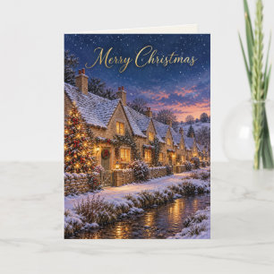 Cartão De Festividades Vila Nevada de Cotswolds Feliz Natal