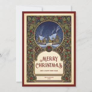 Cartão De Festividades Village Christmas Art Nouveau Vintage Holiday
