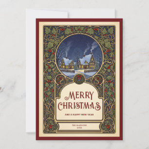 Cartão De Festividades Village Christmas Art Nouveau Vintage Photo