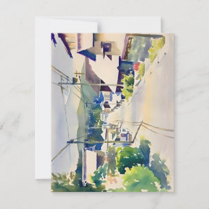 Cartão De Festividades Village Main Street Watercolor