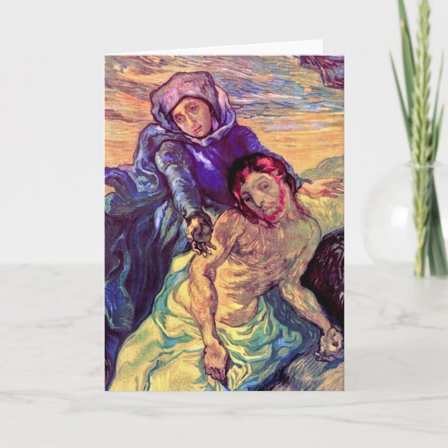 Cartão De Festividades Vincent Van Gogh - A Pieta - Jesus e Maria Virgem (Frente)