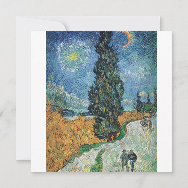 Cartão De Festividades Vincent Van Gogh - Estrada com Cypress e Star (Frente)