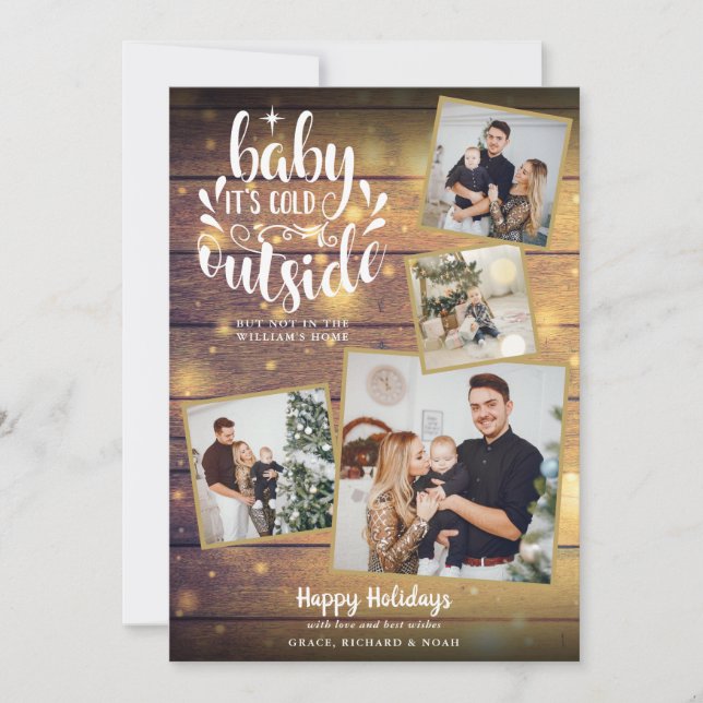 Cartão De Festividades Vinho de Colagem de Fotos 4 Russo de Natal (Frente)