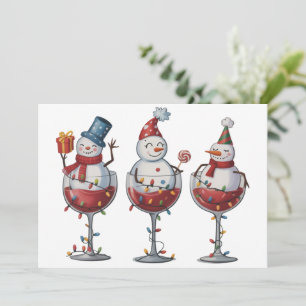 Cartão De Festividades Vinho de Natal Bonecos de Neve Espíritos de Férias