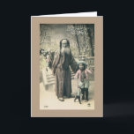 Cartão De Festividades Vintage 1915 francês do Natal do papai noel do<br><div class="desc">Uma reprodução de uma imagem do vintage mostra à foto 1915 o NATAL ESTRANGEIRO - o PAPAI NOEL do VELHO MUNDO DÁ A MENINA UM MARIONETE. [Z12824215]</div>