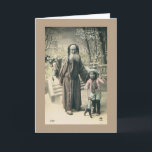 Cartão De Festividades Vintage 1915 francês do Natal do papai noel do<br><div class="desc">Uma reprodução de uma imagem do vintage mostra à foto 1915 o NATAL ESTRANGEIRO - o PAPAI NOEL do VELHO MUNDO DÁ A MENINA UM MARIONETE. [Z12824215]</div>