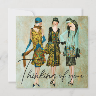 Cartão De Festividades Vintage 1930 Mulheres pensando em você