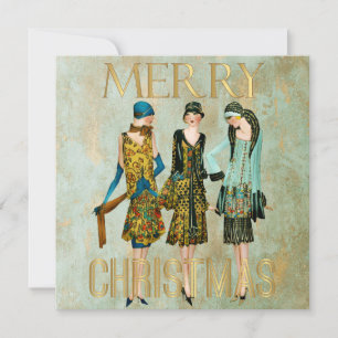 Cartão De Festividades Vintage 1930 Mulheres Saudação de Natal