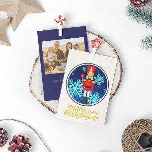 Cartão De Festividades Vintage 1 Foto Nutcracker Dourado Feliz Natal