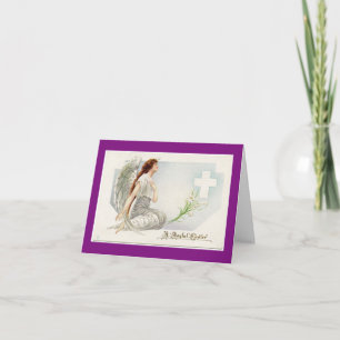 Cartão De Festividades Vintage Adoring Páscoa Angel