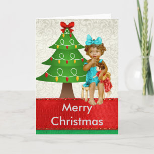 Cartão De Festividades Vintage African American Christmas Card with Child