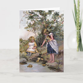 Cartão De Festividades Vintage "Alimentando Patos"