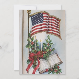 Cartão De Festividades Vintage American Flag E Bíblia Freedom Holiday Ca