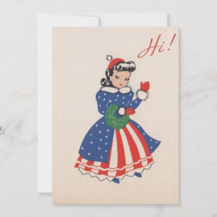 Cartão De Festividades Vintage American Patriot Christmas Girl