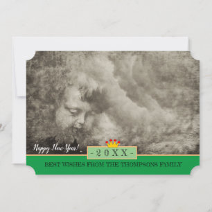 Cartão De Festividades Vintage Angel & Happy New Year! Card /20XX