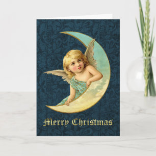Cartão De Festividades Vintage Angel & Moon - Natal Personalizado