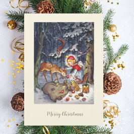 Cartão De Festividades Vintage Angel no Natal da Floresta
