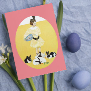 Cartão De Festividades Vintage Animais Fofos de Páscoa