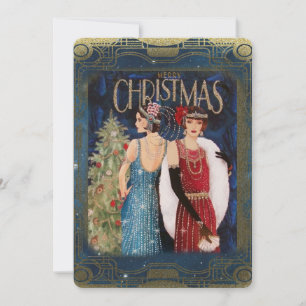 Cartão De Festividades Vintage Art Deco Christmas Women