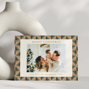 Cartão De Festividades Vintage Art Deco Geométrico do Natal Verde