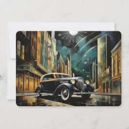 Cartão De Festividades Vintage Art Deco-Inspirado Carro Sob Lua