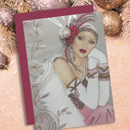 Cartão De Festividades Vintage Art Deco Lady Christmas Card