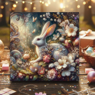 Cartão De Festividades Vintage Art Nouveau Páscoa Coelho Floral