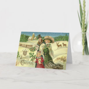 Cartão De Festividades Vintage Art Victorian Family Christmas Cena