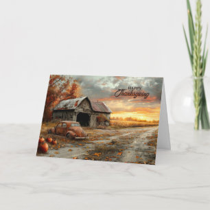 Cartão De Festividades Vintage Autumn Country Road e Barn Thankoning
