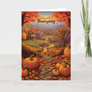 Cartão De Festividades Vintage Autumn Pumpkin Path Ação de Graças
