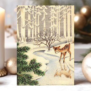 Cartão De Festividades Vintage Baby Doe Deer In Forest Christmas