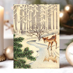 Cartão De Festividades Vintage Baby Doe Deer No Natal Da Floresta<br><div class="desc">Vintage Baby Doe Deer No Cartão De Férias De Natal Da Floresta. Esta design apresenta um veado bebê na floresta olhando para o reflexo no riacho. Que bela cena de feriado retrô. Personalize este design personalizado com sua própria saudação de dentro.</div>