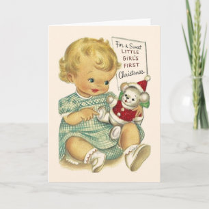 Cartão De Festividades Vintage Baby Girl First Christmas Card