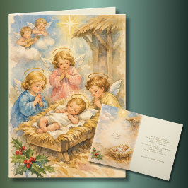 Cartão De Festividades Vintage Baby Jesus Angels Scripture Verse
