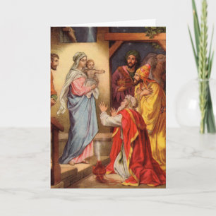 Cartão De Festividades Vintage Baby Jesus e os 3 Reis